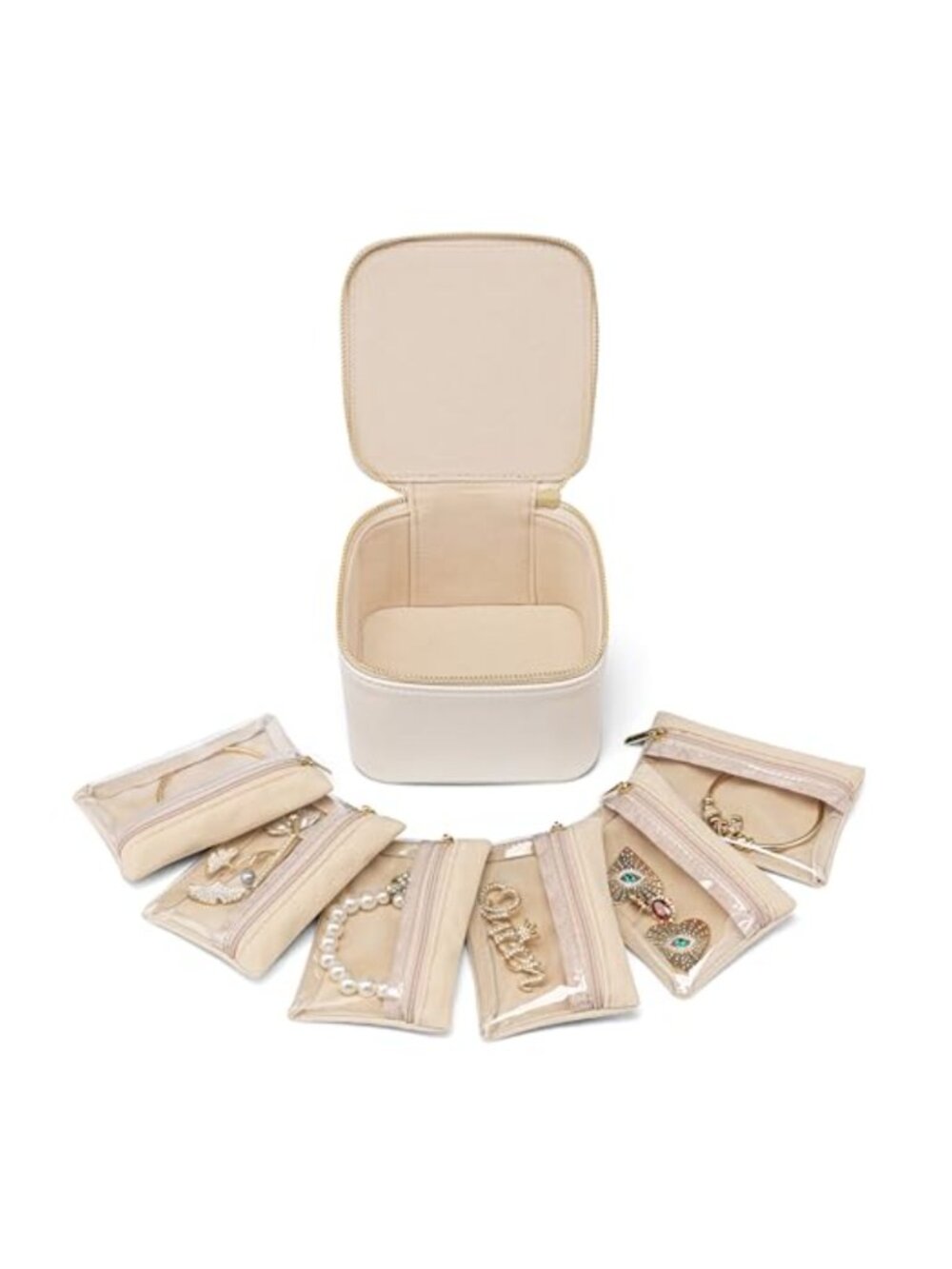 Travel Jewelry Case with 6 Velvet Zipper Pouches Portable Organizer